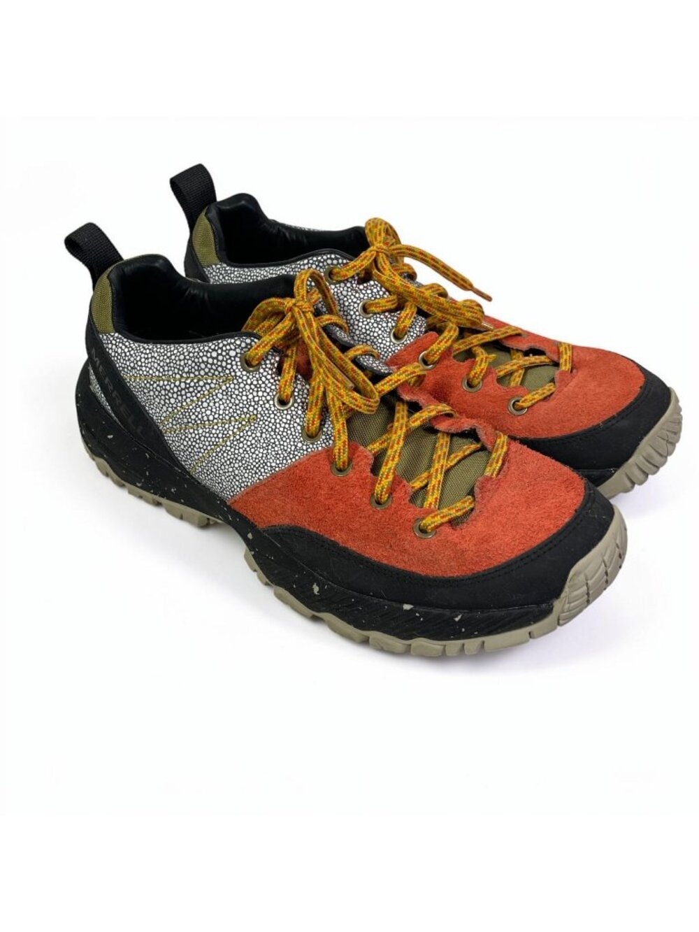 Merrell Mens Vibram Sole Trail Shoes Size 10 Orange/Grey Suede & Mesh Upper